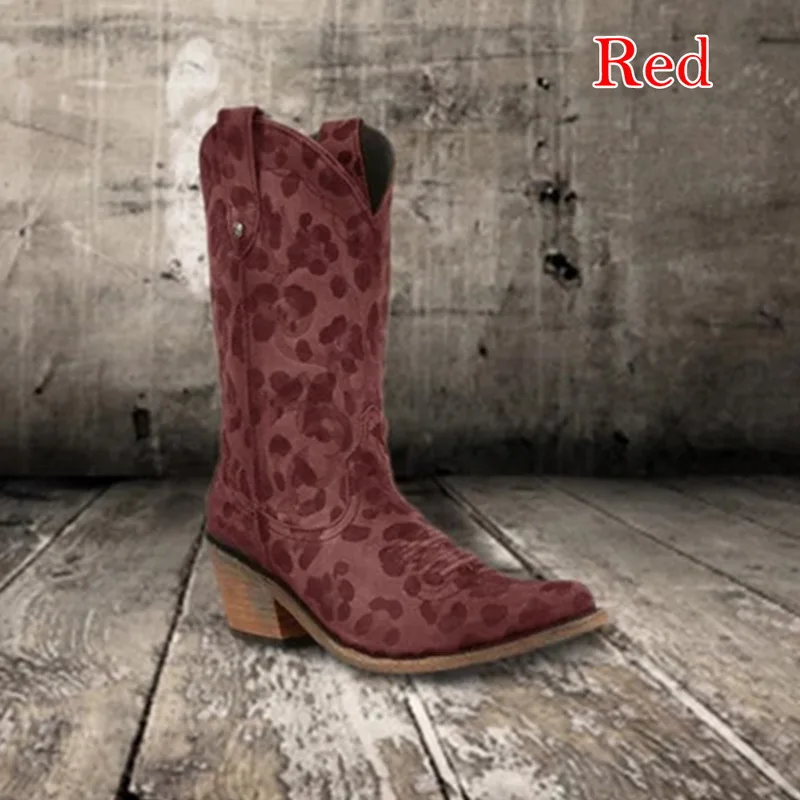 red CYSINCOS/; женские ковбойские ботинки; ковбойские ботильоны в западном стиле; кожаная леопардовая обувь с острым носком; женские Ботинки на каблуке; сезон осень - Color: red