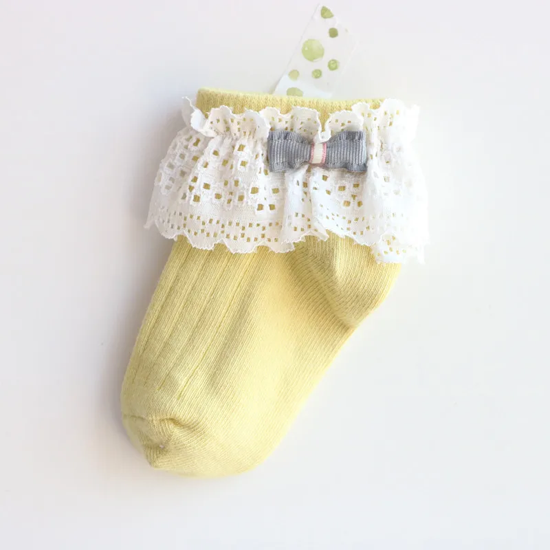 Lace Bows Kids Socks Princess Cotton Children Girls Socks Candy Color Kids Autumn Winter Socks Meisjes Sokken Skarpetki - Цвет: yellow