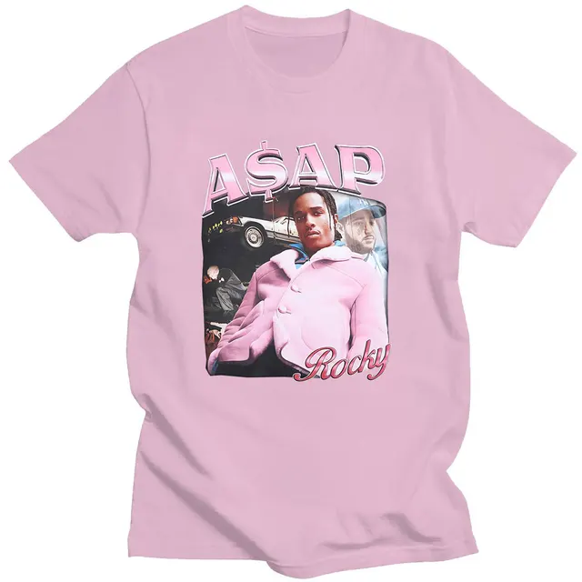 Hot Sale ASAP Rocky Portrait Graphic Aesthetics T-shirts Hip Hop Cotton Short Sleeve Loose Couple T-Shirt Casual Harajuku Tshirt Pink