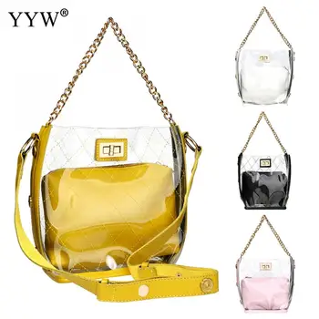 

Pvc Summer Beach Transparent Womens Bag Handbags Waterprof Clear Tote Handbag Yellow Shoulder Crossbody Bag With Pouch Sac Femme