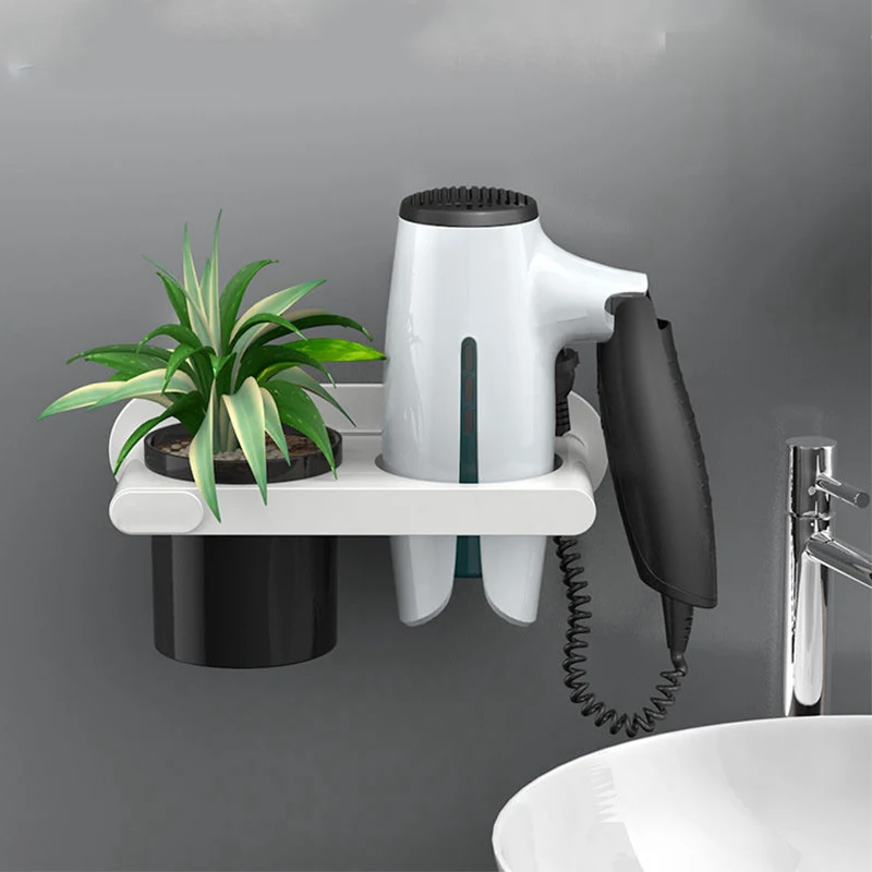 Wall Mounted Hair Dryer Holder, Self-Adhesive, Rack, Punch-Free, Bathroom Supplies, Shelf Organizer 4