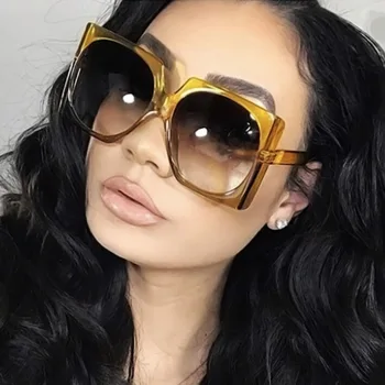 

Unique Sunglasses Women 2020 Oversized Square Plastic Frame Sun Glasses Men Gradient Round Lenses Glasses Punk Shades For Women