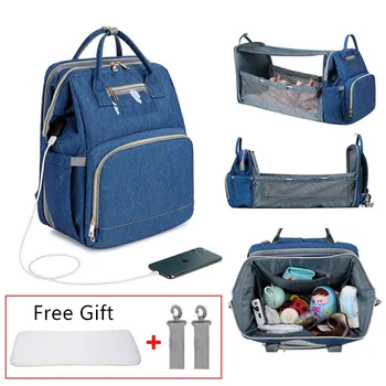 

Baby Diaper Bag Portable Fold Bed Backpack Sunshade Mummy Bag Maternity Waterproof Nappy Bag USB Charging Large Capacity Bag