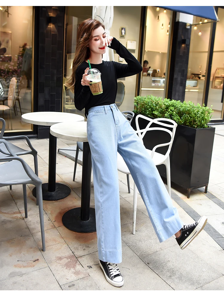 Vintage high waist jeans woman Full Length demin pants trousers Washed plus size jeans Straight blue fashion winter autumn new