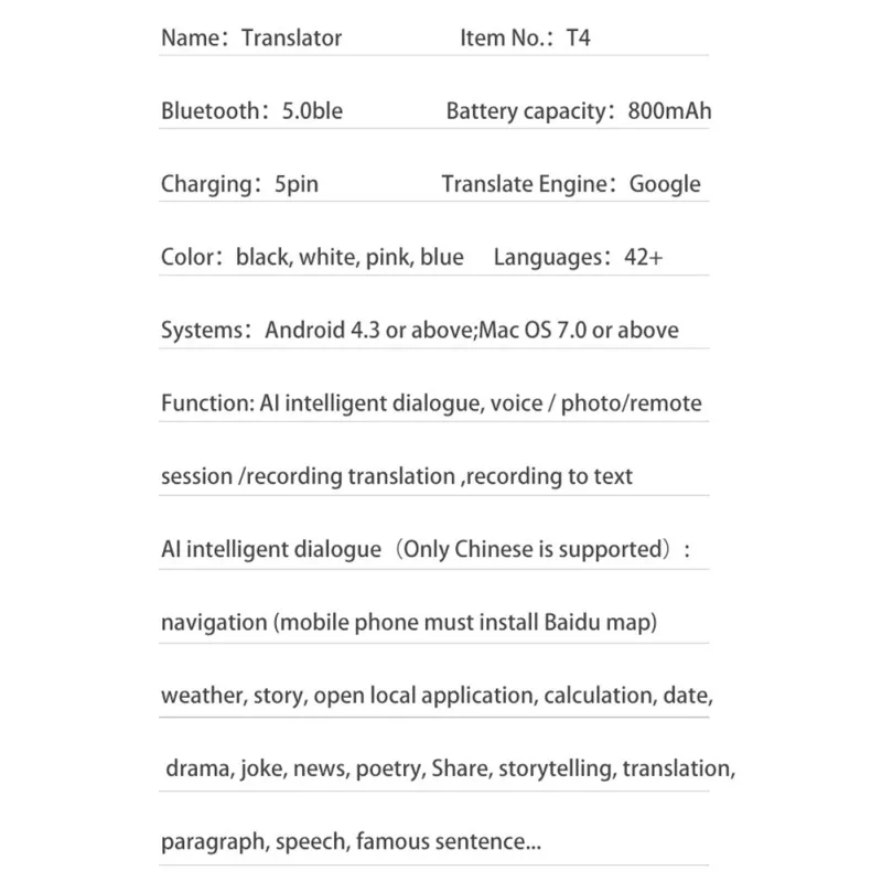 Поддержка 42 языка s двухсторонний легкий Транс умный голосовой переводчик портативный Bluetooth 5,0