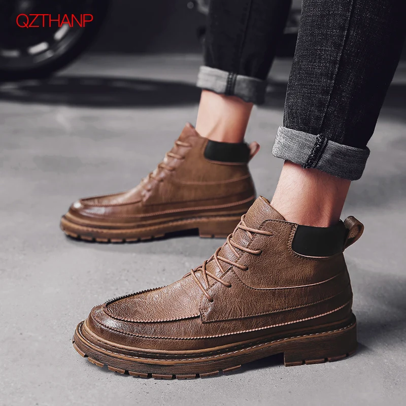 

High Quality Men Vintage Boot Autumn Winter Men High-Cut Lace-up Martin Boots Fashion Ankle Boots leather tenis feminino casual