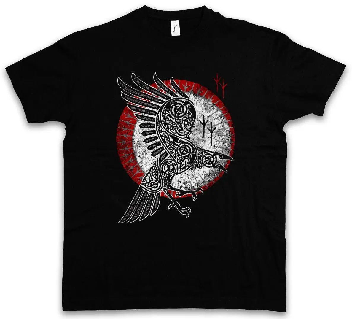 Скандинавской футболка с Рэйвен Хугин и Мунин Walhalla Raben Wikinger Odhin Одина Тор Мужская