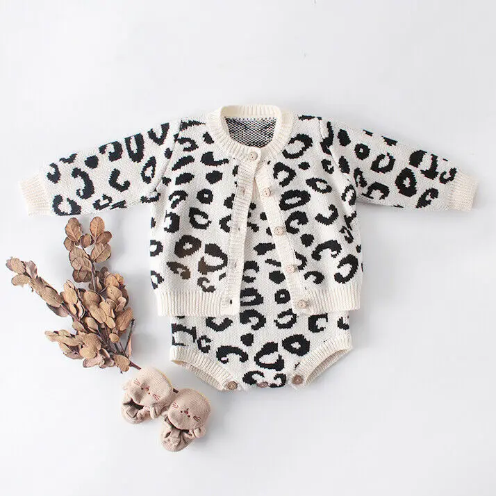 New Baby Girl Leopard Clothes Sweater Jumpers Cardigan or Romper Jumpsuit | Мать и ребенок