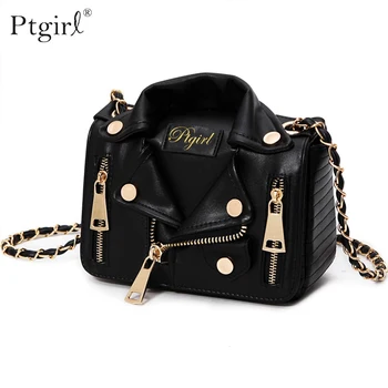 

New European Brand Designer Chain Motorcycle Bags Women Clothing Shoulder Rivet Jacket Bags Ptgirl Fashion bag women crossbody