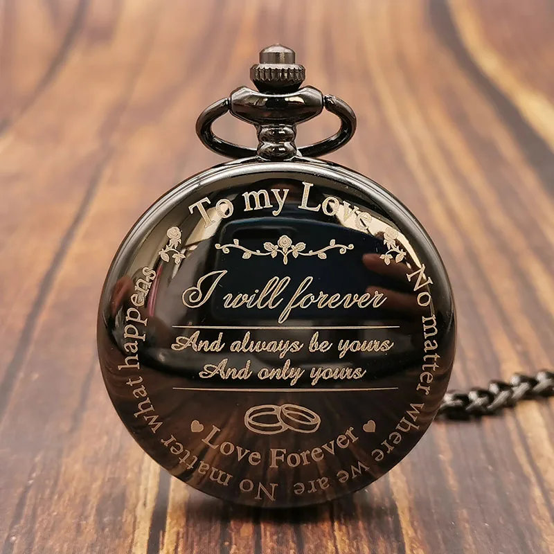 Creativity Text To My Love Design Quartz Pocket Watch Necklace Chain Fob Watch for Mens Womens Lover Best Gifts Favorite Person