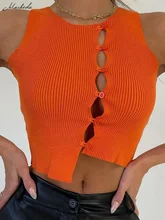 

Macheda Autumn irregular crop vest asymmetric twist button nifty lovely ladies solid color vest slim comfortable knitted vest
