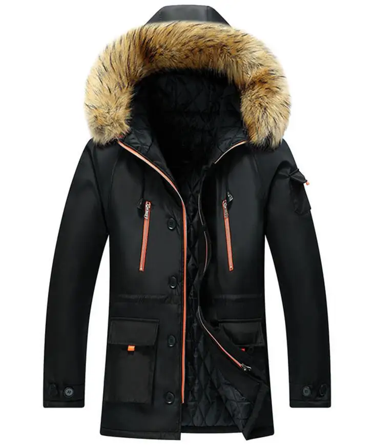 Зимнее пальто для мужчин, повседневный длинный стиль, с капюшоном, с хлопковой подкладкой, куртки для мужчин, толстая ветрозащитная парка, пальто, плюс размер M~ 7XL 8XL одежда - Цвет: black
