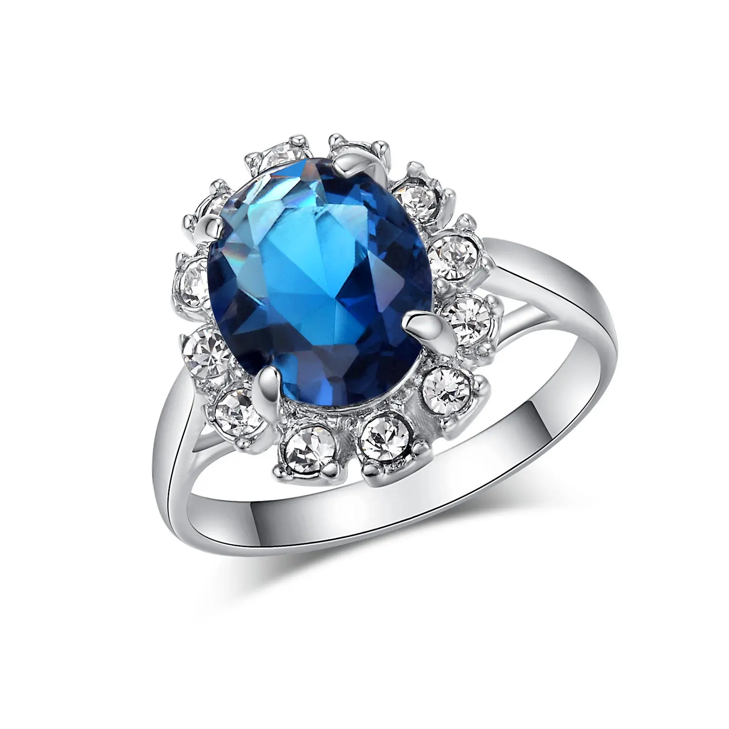 Настоящий Изумрудный камень кольца для женщин свадебный Алмазный сапфир кольцо из стерлингового серебра 925 ювелирные изделия розовое золото циркон обручальное кольцо - Цвет камня: Platinum Blue Stone