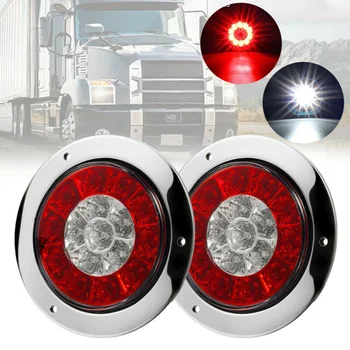 

High Quality Durable 2x 4-Inch Round Red+White 16LED Brake Stop Turn Signal Backup Tail Light 24V