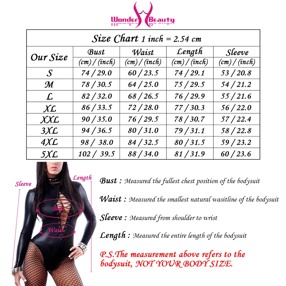 Mulheres manga comprida Lace-Up PU couro bodysuit,