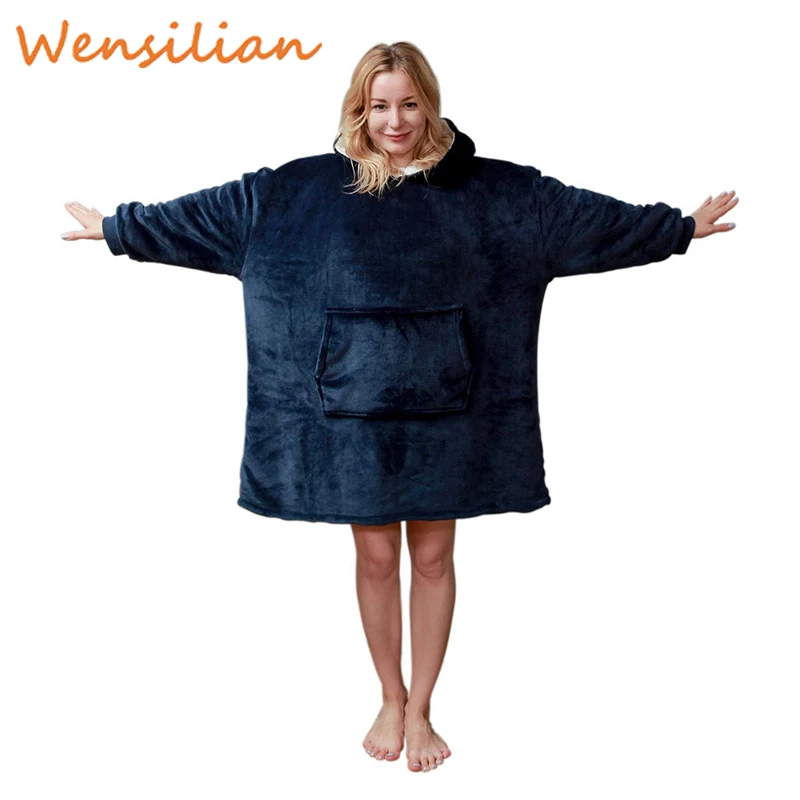 Oversized Hoodie Oversize Winter Fleece Blanket With Sleeves Sweatshirts Plaid Adult Giant Bluza Wo