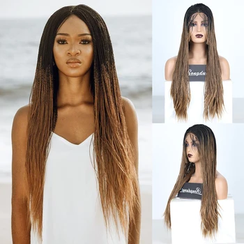 

RONGDUOYI Long Ombre Brown Hair Lace Wigs for Women 500pieces 2X Twist Braids Wig Two Tone Synthetic Lace Front Wig