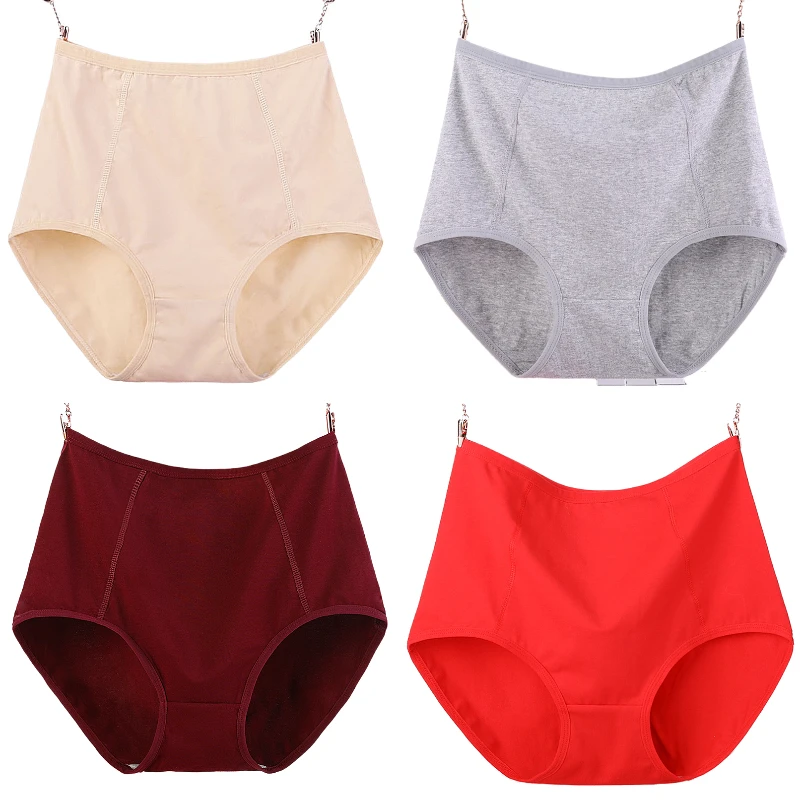 4Pcs/Lot High Waist Underwear Women Pure Cotton Medium Waist Fat Extra Size Underwear Women 200KG RedTriangle Underwear XL-6XL