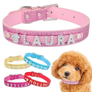Personalized Rhinestone Bling Charm Leather Collar for Dog