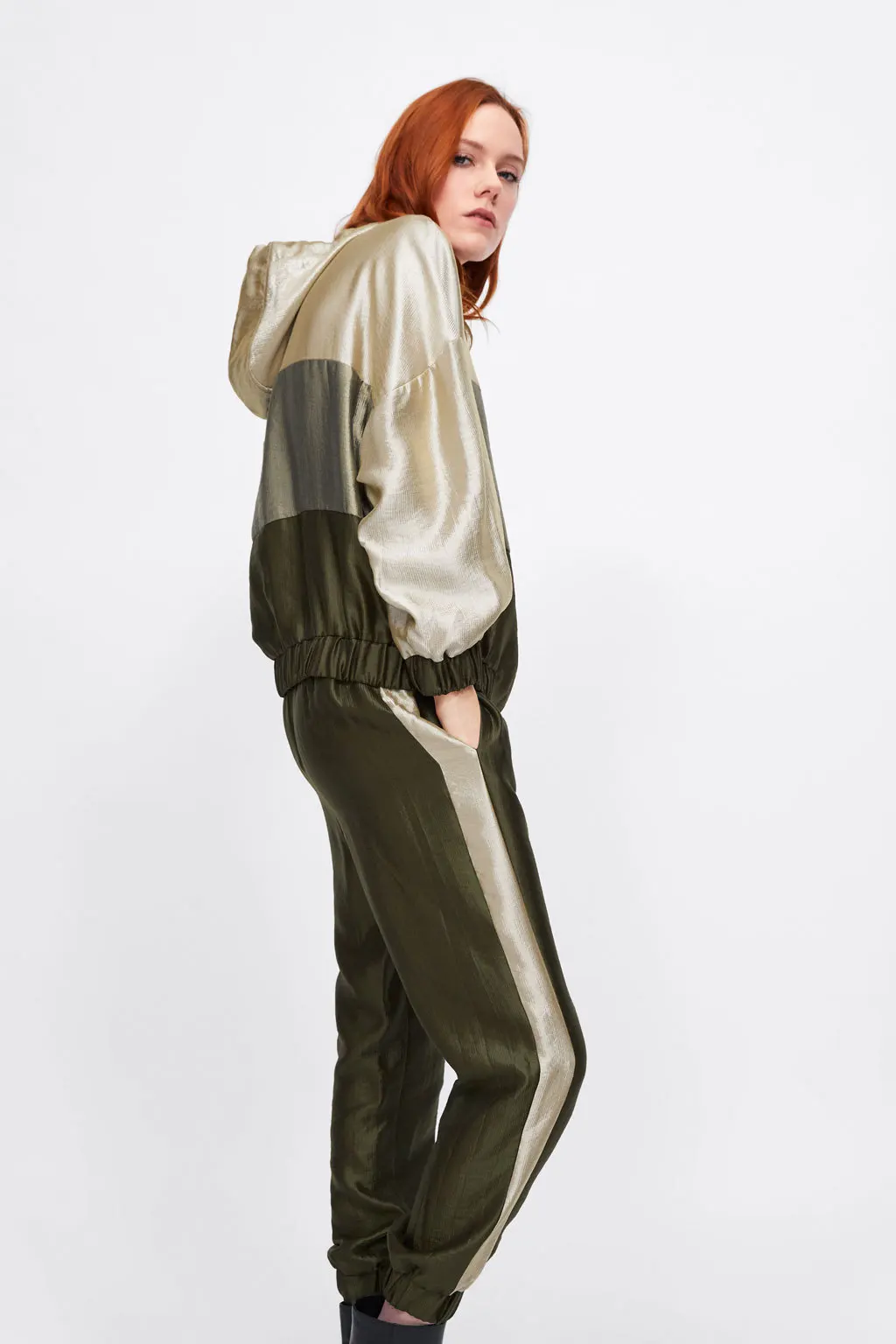 

Europe And America Spring And Autumn New Style Stand Collar Hooded Mixed Colors Casual Loose-Fit Zipper Jacket Coat WOMEN'S Dres