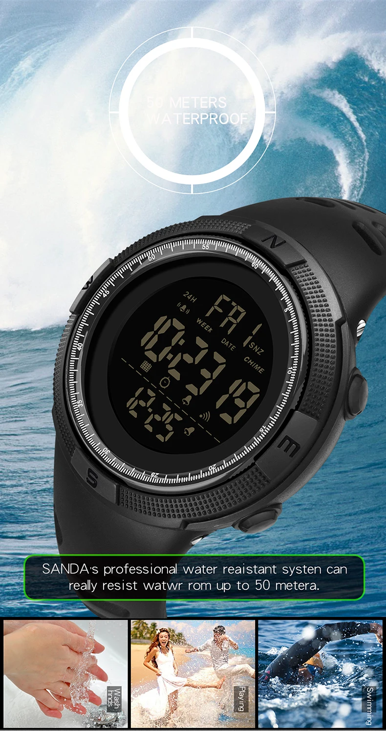 SANDA Новые G стильные мужские военные наручные часы, повседневные цифровые спортивные часы с хронографом и будильником, водонепроницаемые кварцевые часы