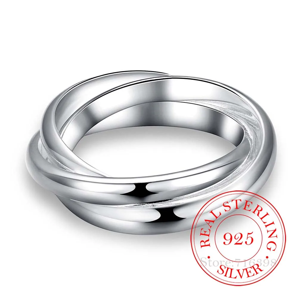 925 Sterling Silver Jewelry Three Circles Couple's Wedding Silver Rings Women Men