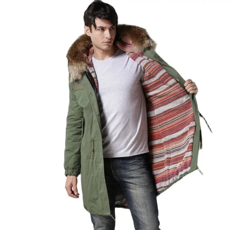 

Top Selling Cashmere Red Fur Lined Mens Long Fur Parka,Natural Raccoon Hoodies Down Fur Jacket
