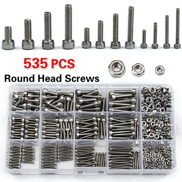 535 шт. набор винтов с коробкой для хранения из нержавеющей стали шестигранной