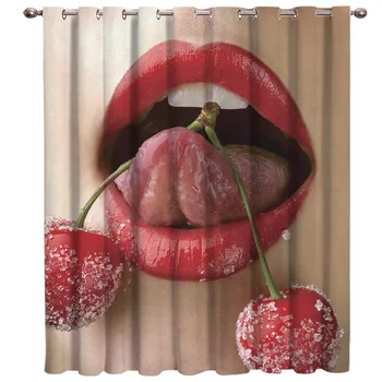 

Sexy Lips Red Cherry Window Treatments Curtains Valance Room Curtains Large Window Window Curtains Curtain Lights Kids Room