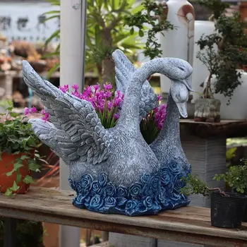 

EUROPEAN RESIN COUPLE SWAN FLOWERPOT DECORATION ART OUTDOOR BALCONY LANDSCAPE FIGURINES CRAFTS GARDEN VILLA SCULPTURE ORNAMENTS