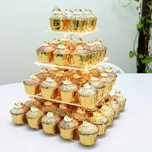 4-Слои кондитерский мешок Акриловые Кекс Дисплей СВЕТОДИОДНЫЙ Свет Стенд десерт дерево башня для дня рождения Свадебная вечеринка BDF99