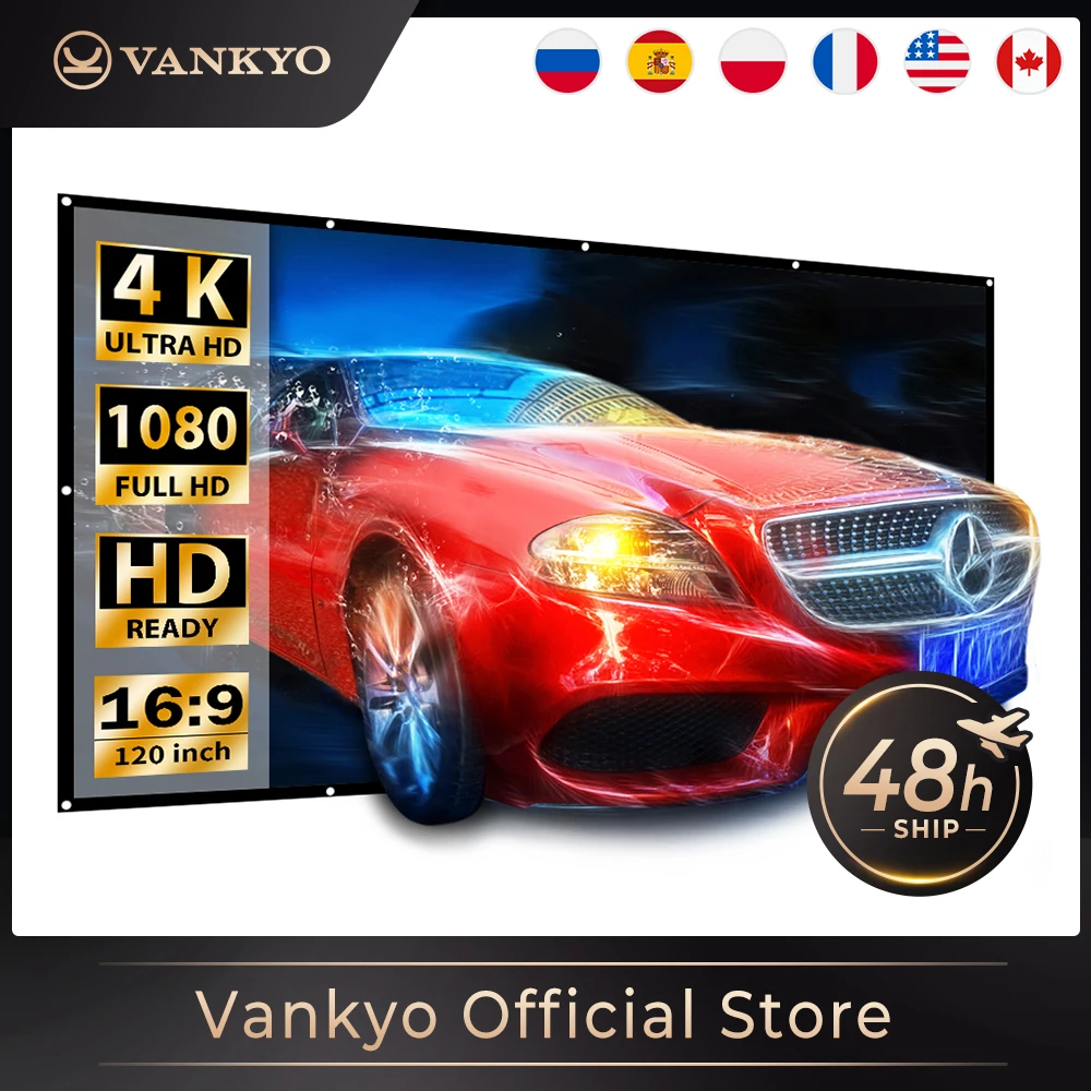 Vankyo Projector Screen 100 Inches 120 Inch 16:9 Portable Indoor Outdoor Projection Polyester Spandex Movie Screen