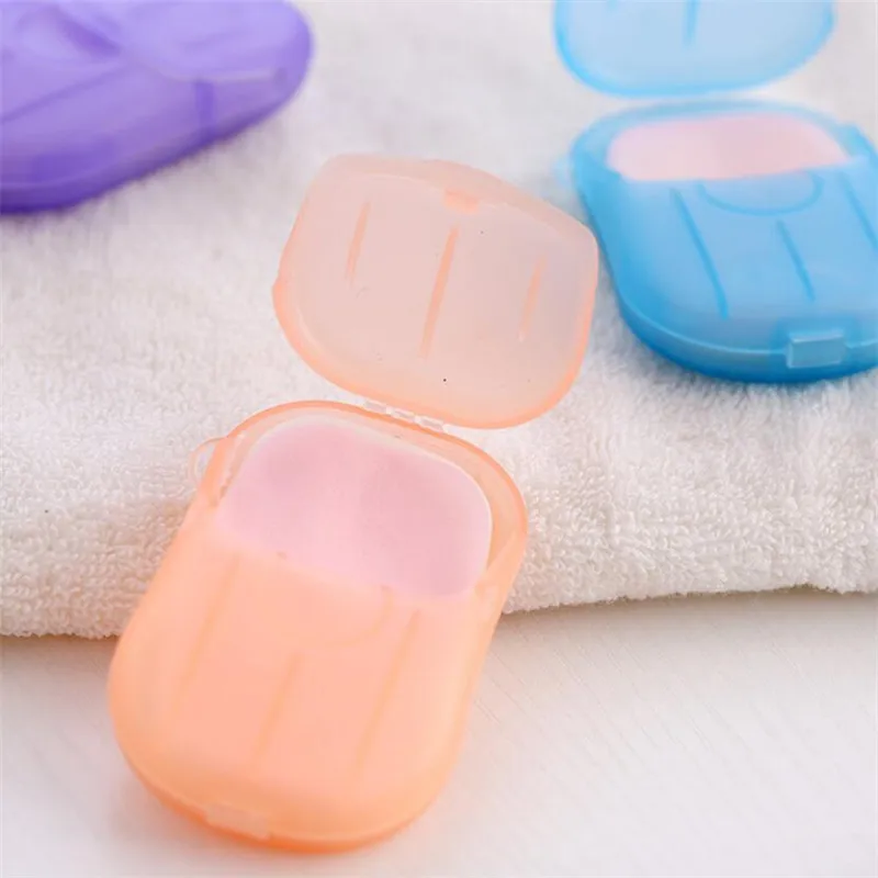 20PCS 여행 액세서리 일회용 비누 종이 세척 손 목욕 깨끗한 향기로운 슬라이스 시트 미니 종이 비누 포장 주최자