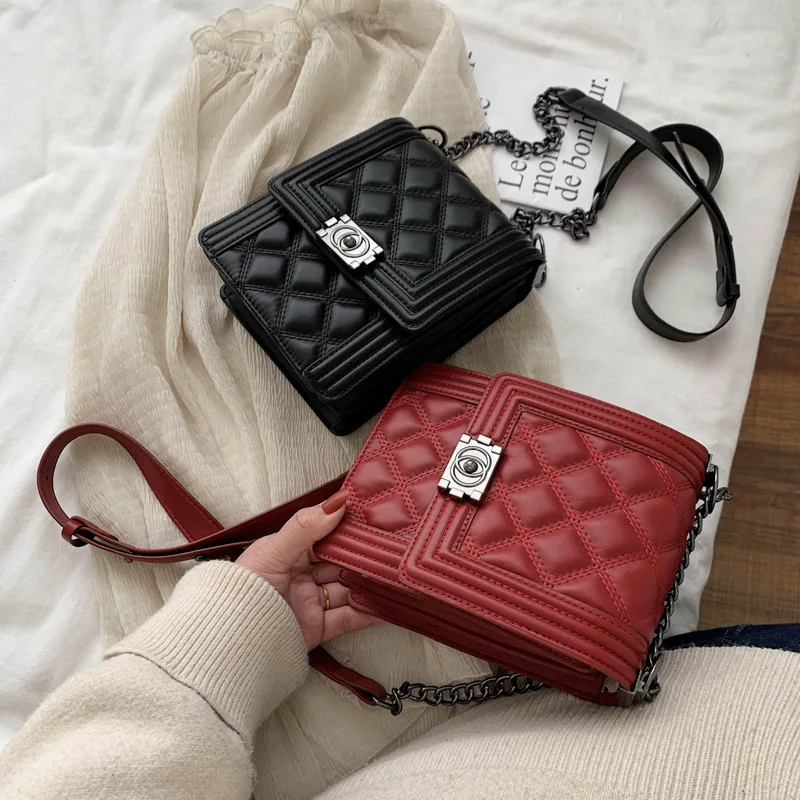 

Ladies' Korean Style Mobile Phone Bag 2020 Early Spring New Style Rhombus Vertical Lock Square Sling Bag Shoulder Bag