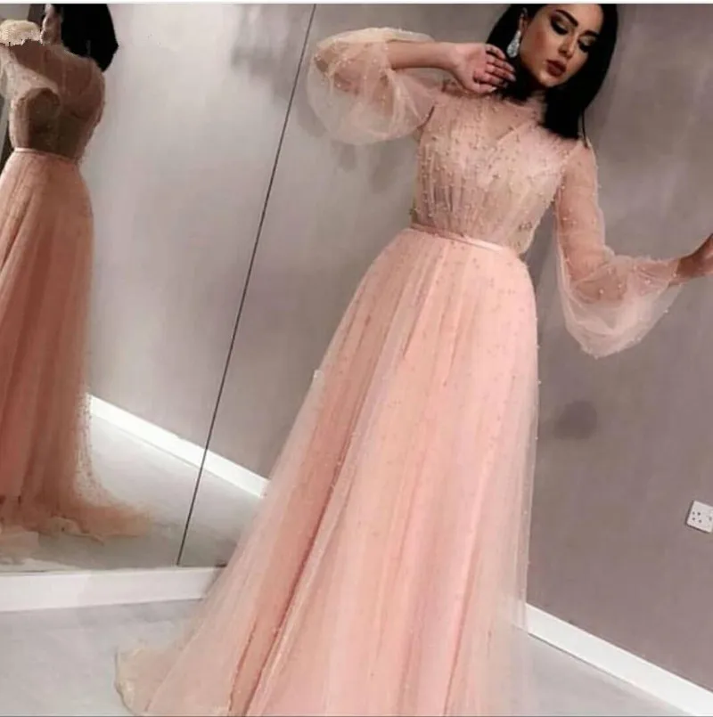 Nieuwe Collectie Tule Jurk Roze Lange Mouwen Avondjurken 2019 Parels Kralen Avondjurken Dubai Arabische Moslim Avondjurk Nieuwe Collectie Tule Jurk Roze Lange Mouwen Avondjurken 2019 Parels Kralen Avondjurken Dubai Arabische Moslim Avondjurk