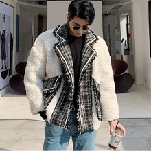 Маленький настоящий материал, уплотненная хлопковая стеганая одежда, зимнее мужское шерстяное пальто из овечьей шерсти, короткое Свободное пальто, мужской жилет Cuir Homme