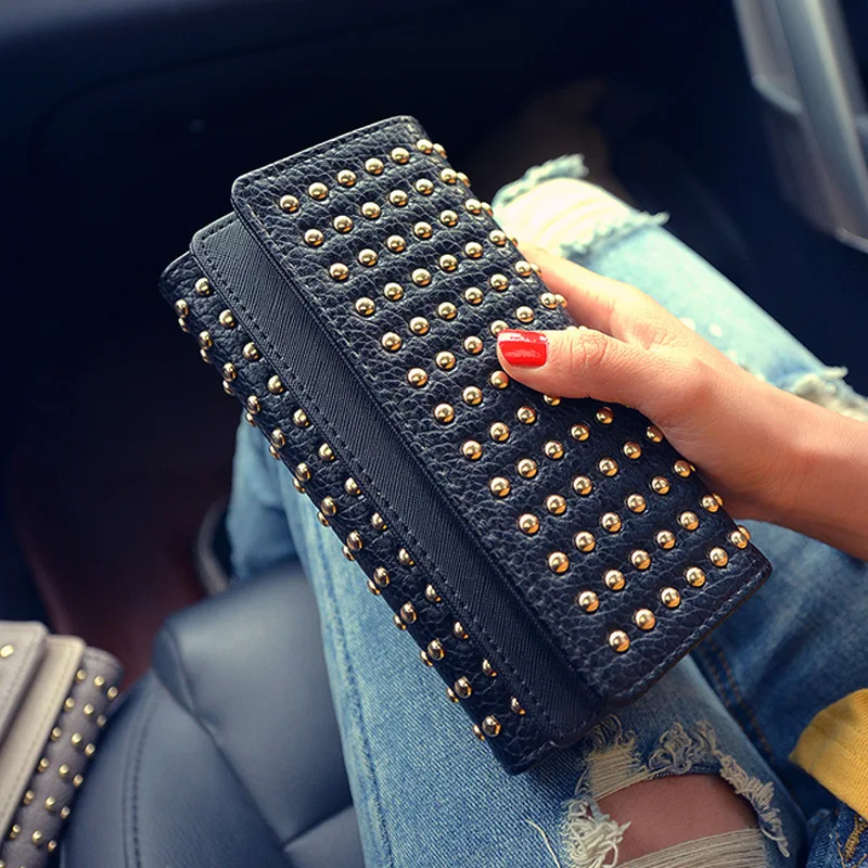 

2019 Summer new rivets fashion twists and turns wallet big wild PU leather coin long wallet leather purse wallet YA-38