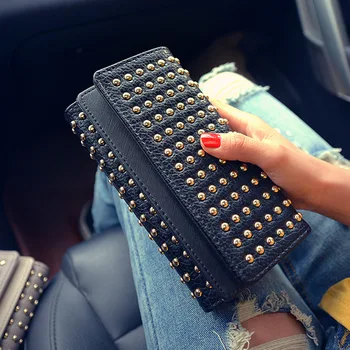 

2019 Summer new rivets fashion twists and turns wallet big wild PU leather coin long wallet leather purse wallet YA-38