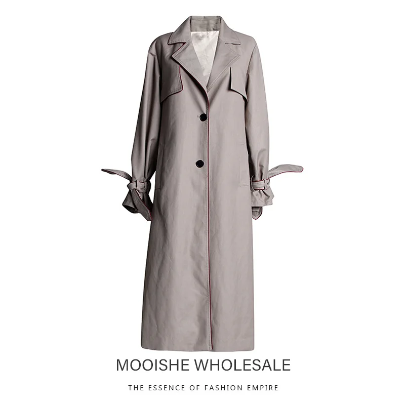 

Personality Long Trench Coat 2019 Autumn Winter New Wave Dress Skirt Color Matching Back Fold Design Windbreaker