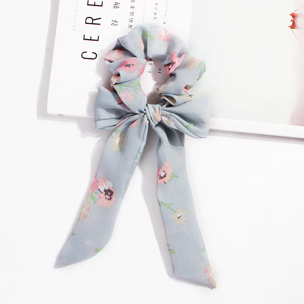 Bow Streamers Hair Ring Fashion Ribbon Girl Hair Bands Scrunchies Horsetail Tie Solid Headwear Hair Accessories - Цвет: C