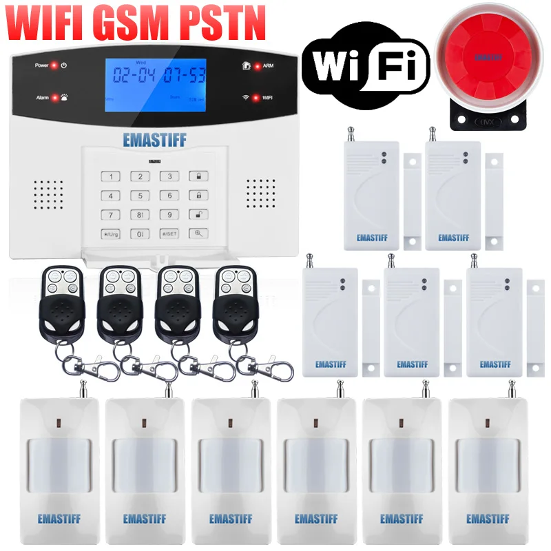 IOS Android приложение проводной беспроводной домашней безопасности ЖК PSTN wifi GSM сигнализация домофон пульт дистанционного управления Автонабор сирена датчик комплект - Цвет: G2BW WIFI Bundle K