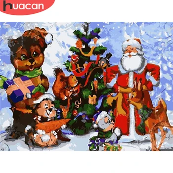 

HUACAN Diamond Painting Cross Stitch Christmas Diamond Embroidery Santa Claus Mosaic Bear Handicraft Holiday Gift
