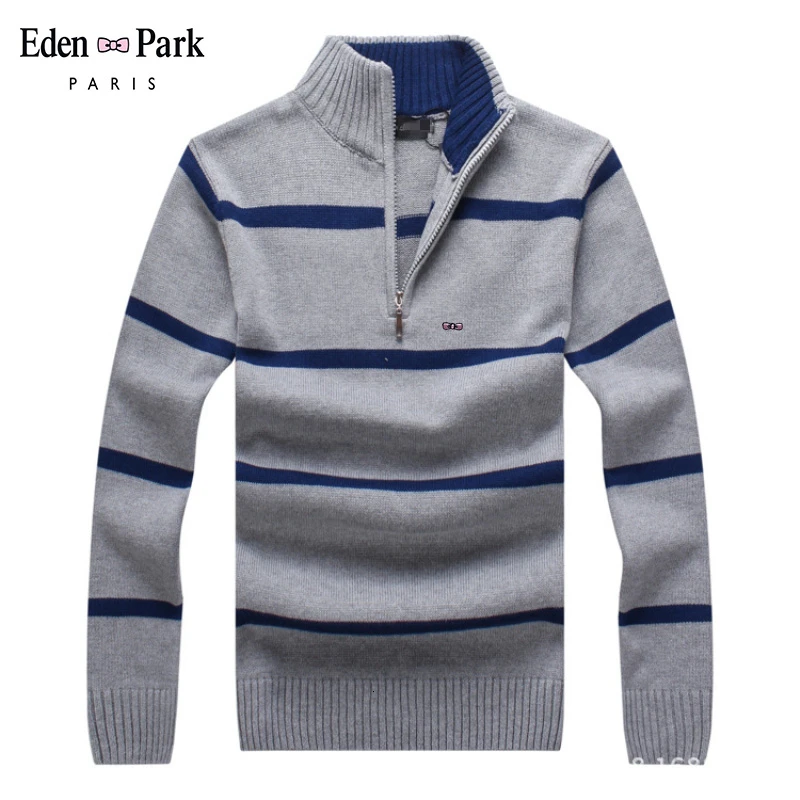 Eden Park брендовый хлопковый свитер мужские повседневные свитера Pull Homme вязаный пуловер половина на молнии трикотажная водолазка Поло-воротник 7122