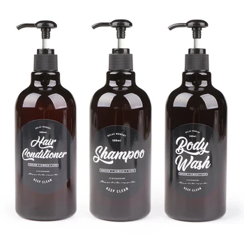 

500ml Chic Bath Plastic Shampoo Hair Conditioner Bottles Brown Body Wash Bottle Scandinavian Liquid Storage Dispenser Bottle