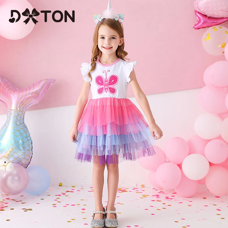 DXTON 2020 Платье для маленьких девочек с аппликацией в виде бабочек Vestidos Хлопковые