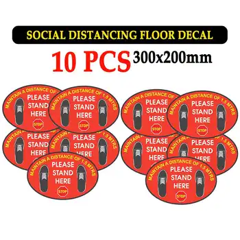 

10pcs Social Distancing Sticker Vinyl Maintain a distance of 1.5 MTRS Decal Floor Sticker Distance Marker Please Stand Here Stop