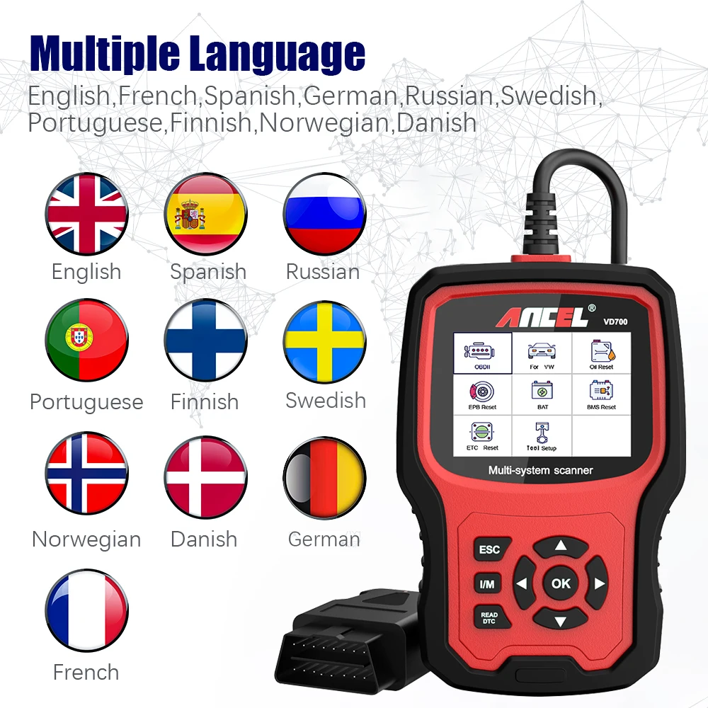 Cylinder Stethoscope Ancel VD700 OBD2 Automotive Scanner Full System Diagnose ABS EPB TPMS DPF Reset For VAG VW Audi Skoda Seat Car Diagnosis Tools car battery trickle charger