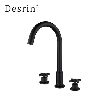 

Desrin Modern Double Cross Handle Bathroom Matte Black Chrome Faucet Hot Cold Water mixer Tap 3PCS/set Bath Split Faucet