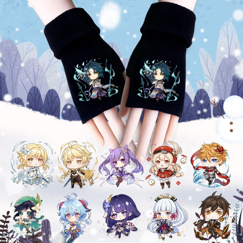 

Anime gloves Cotton knitted half finger gloves god's Eye Game genshin impact Demon Slayer Tokyo Revenger Cosplay gloves