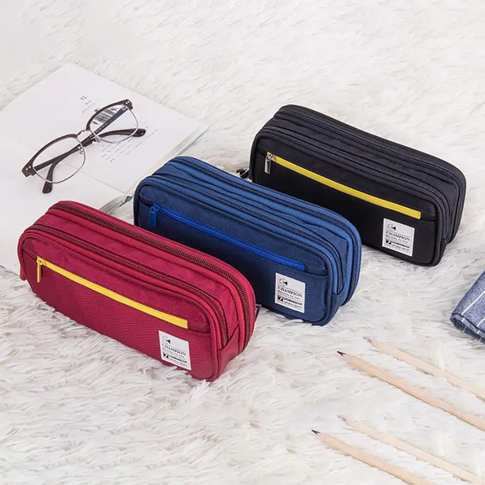 

Double Layer Zipper Pencil Case Black Red Blue Color Pen Bag Stationery Storage Pouch material escolar papelaria criativa